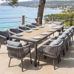 New Tavolo da giardino estensibile in alluminio 12 posti (195/247/300 x 96 cm) Amalfi Grigio antracite e legno Salotto Da Giardino|Tavoli Da Giardino