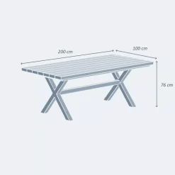 Clearance Tavolo da giardino in alluminio e legno 8 posti (200 x 100 cm) Bali Bianco Salotto Da Giardino|Tavoli Da Giardino