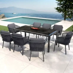 Sale Tavolo da giardino 8 posti alluminio e ceramica Modena Nero marmorizzato Salotto Da Giardino|Tavoli Da Giardino