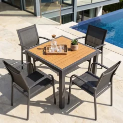 Online Tavolo da giardino quadrato in alluminio 4 posti (89 x 89 cm) Murano Grigio antracite ed effetto legno Salotto Da Balcone|Salotto Da Giardino