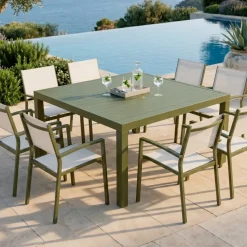 Tavolo da giardino quadrato in alluminio 8 posti Murano Verde oliva Salotto Da Balcone|Tavoli Da Giardino