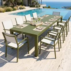 Outlet Tavolo da giardino rettangolare in alluminio 10 posti Murano Verde oliva Salotto Da Giardino|Tavoli Da Giardino