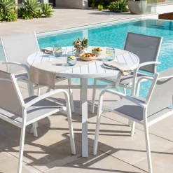 Tavolo da giardino rotondo alluminio 5 posti (D105 cm) Murano Salotto Da Balcone|Salotto Da Giardino