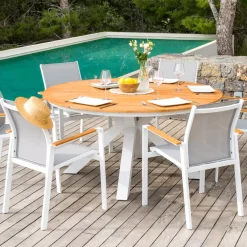 Online Tavolo da giardino rotondo 6 posti Alluminio/Teck (Ø140 cm) Bali Salotto Da Giardino|Tavoli Da Giardino