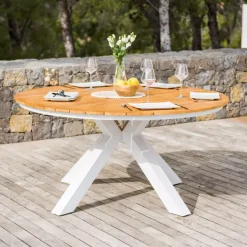Online Tavolo da giardino rotondo 6 posti Alluminio/Teck (Ø140 cm) Bali Salotto Da Giardino|Tavoli Da Giardino