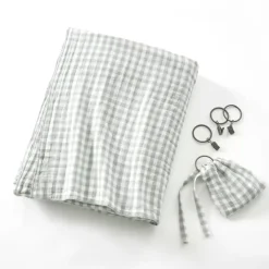 Clearance Tenda in doppio voile di cotone regolabile (140 x max 180 cm) Gaïa vichy Verde eucalipto Tende