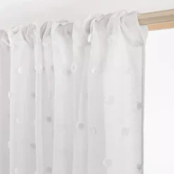 New Tenda trasparente con nastri arricciati e pon pon (140 x 240 cm) Emie Tende Trasparenti