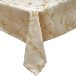 Tovaglia natalizia rettangolare (140 x 240 cm) Stelle Celesti Beige e dorato