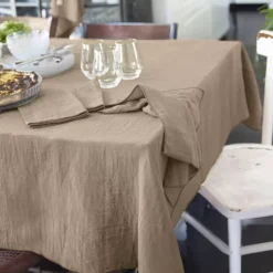 Tovaglia rettangolare garza di cotone (150 x 350 cm) Gaïa Marrone Tovaglie