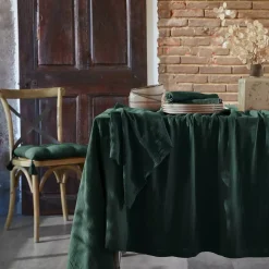 Tovaglia rettangolare in doppia garza di cotone (150 x 350 cm) Gaïa Verde Abete
