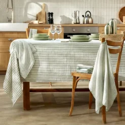 Clearance Tovaglia rettangolare in garza di cotone (150 x 250 cm) Gaïa a righe Verde eucalipto Tovaglie