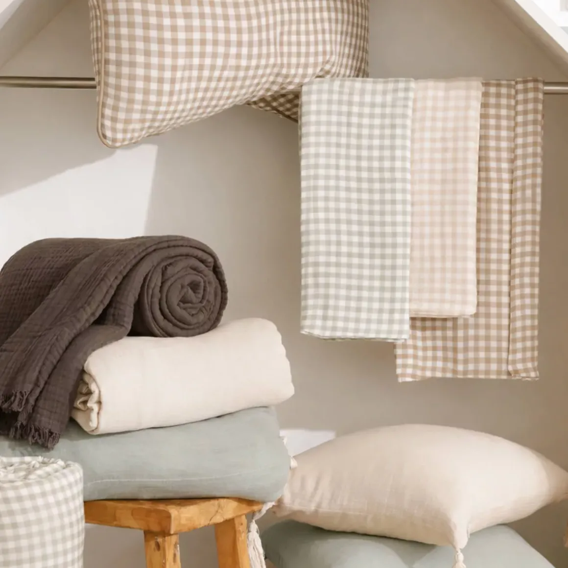 Tovaglia rettangolare in garza di cotone (150 x 250 cm) Gaïa vichy Corda