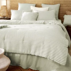 Clearance Trapunta garza di cotone Gaïa a righe Verde eucalipto Copriletti, Trapuntine E Runner Letto