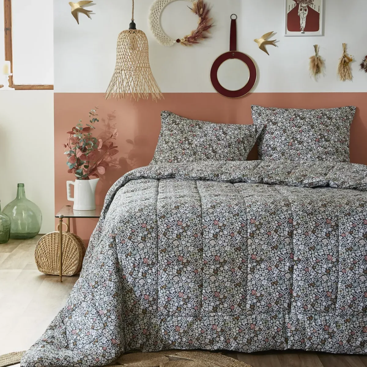 Discount Trapunta stampata temperata (140 x 200 cm) e una federa in cotone Malia Piumini, Cuscini Letto, Cuscini A Rullo