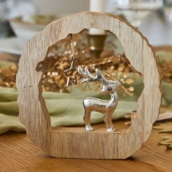 Tronchetto in legno (H14 cm) Renna e stella Legno biondo