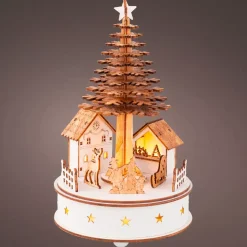 Villaggio di Natale in legno luminoso e musicale a pile (H25 cm) Albero di Natale