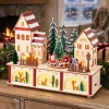 Villaggio di Natale in legno luminoso e musicale a pile (27 x H22 cm) Cuore del villaggio Colorato